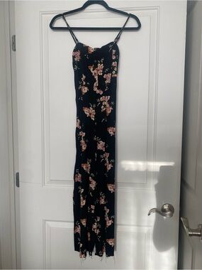 Black Floral Slip Jumpsuit with Pink & Cream Blooms